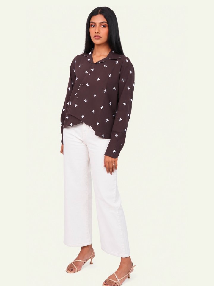 Brown floral Embroidered Shirt -04