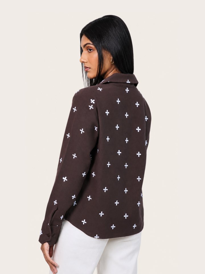 Brown floral Embroidered Shirt -03