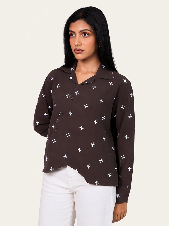 Brown floral Embroidered Shirt-02