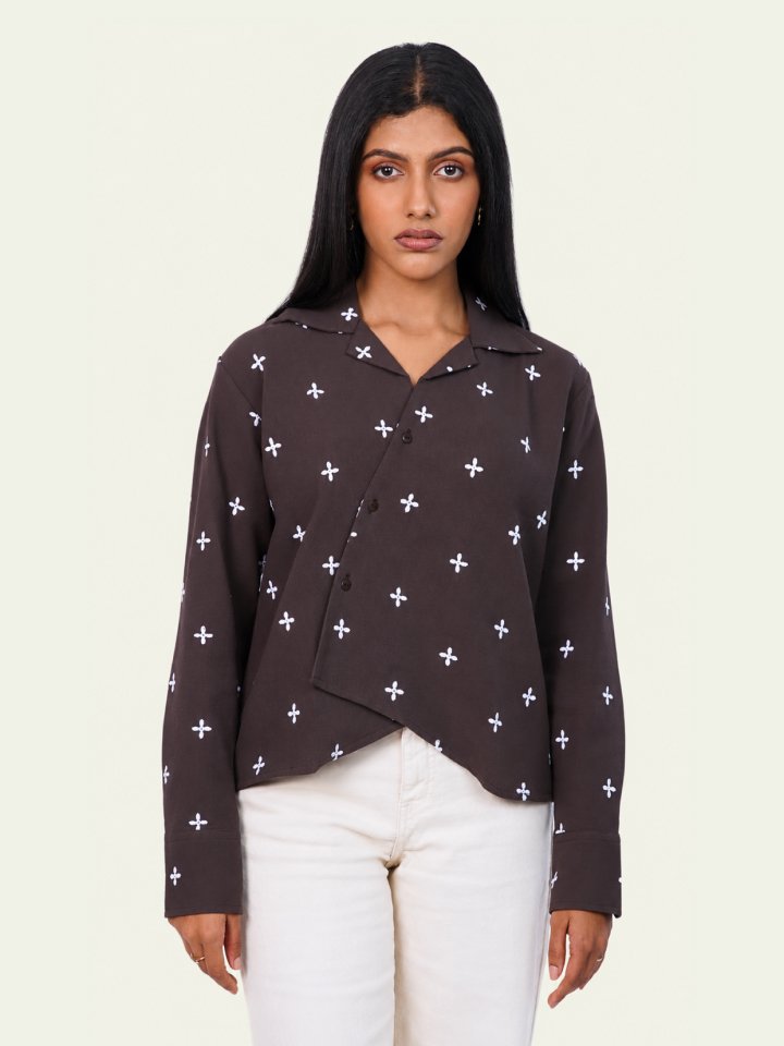 Cocoa Asymmetric Wrap Shirt