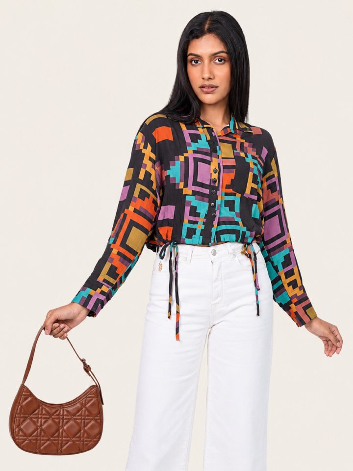 Multi color Geometry pattern cropped top-04