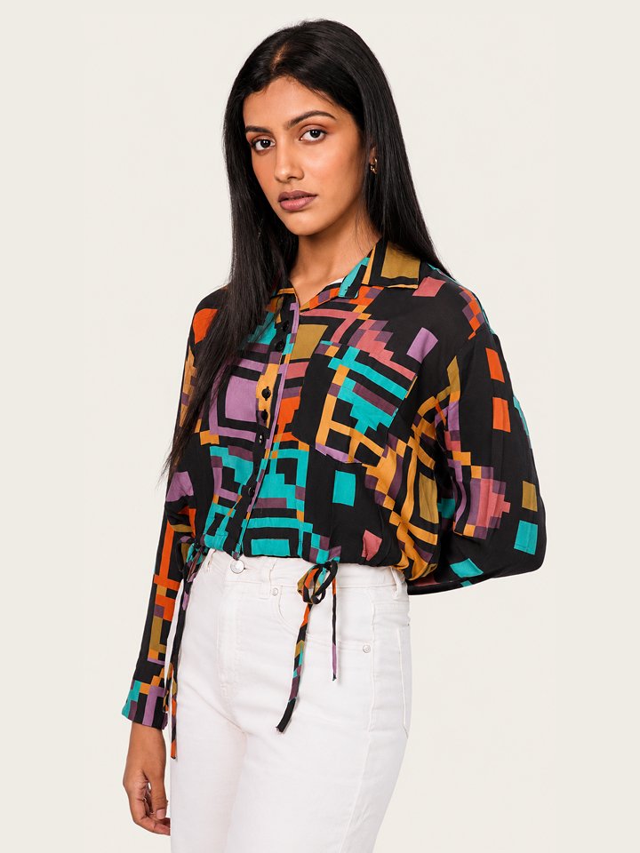 Multi color Geometry pattern cropped top-02